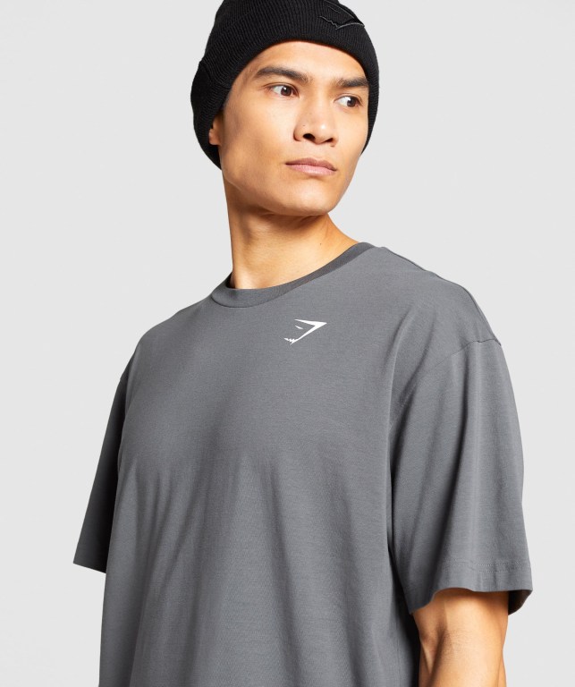 Gymshark Essential Oversized Tişört Erkek Gri | 697-AKOUEQ