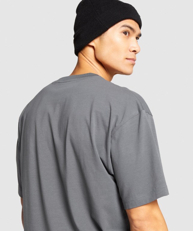 Gymshark Essential Oversized Tişört Erkek Gri | 697-AKOUEQ