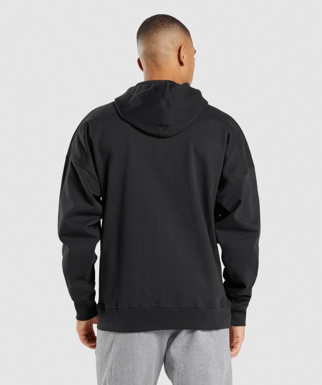 Gymshark Essential Oversized Zip Up Kapüşonlu Sweatshirt Erkek Siyah | 408-FPOAXJ