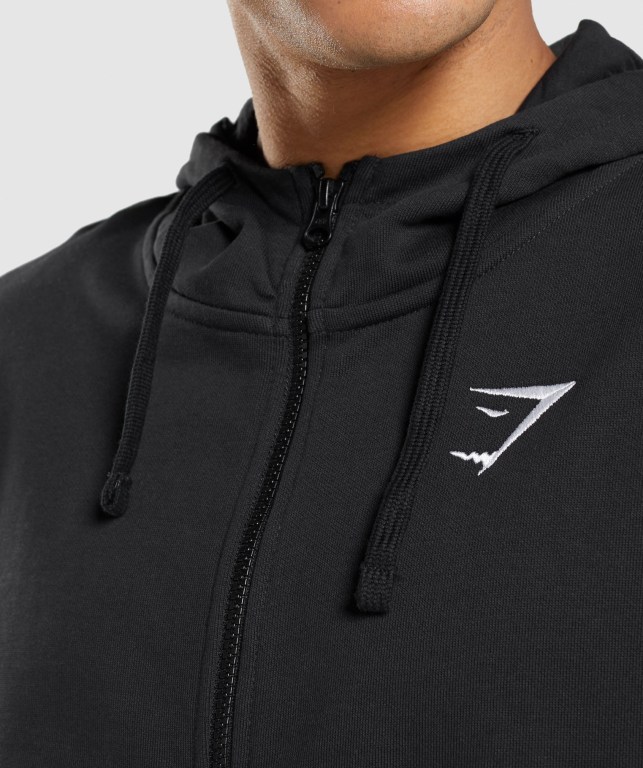 Gymshark Essential Oversized Zip Up Kapüşonlu Sweatshirt Erkek Siyah | 408-FPOAXJ