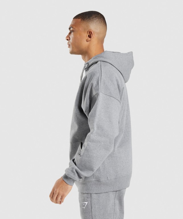 Gymshark Essential Oversized Zip Up Kapüşonlu Sweatshirt Erkek Gri | 590-QJTLMS