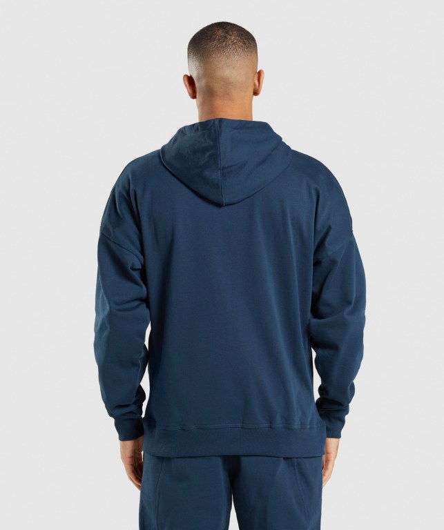 Gymshark Essential Oversized Zip Up Kapüşonlu Sweatshirt Erkek Lacivert | 971-PNEWHO