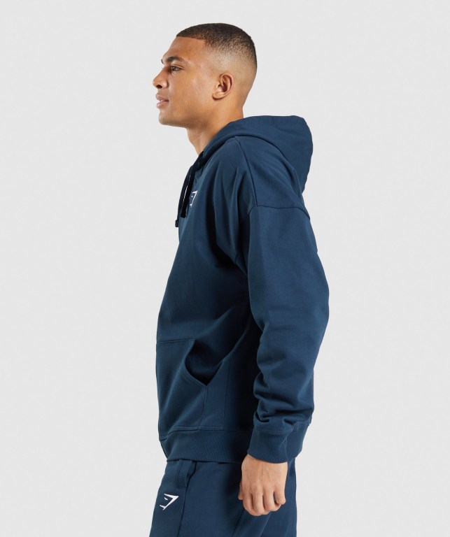 Gymshark Essential Oversized Zip Up Kapüşonlu Sweatshirt Erkek Lacivert | 971-PNEWHO