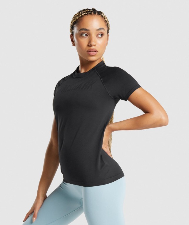 Gymshark Fit Seamless Loose Tişört Kadın Siyah | 481-MBUJEP