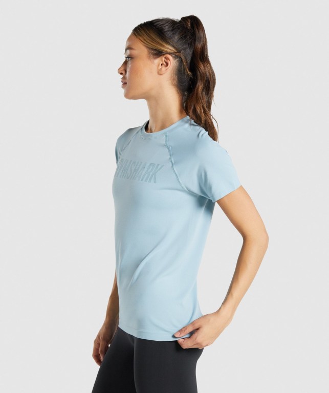 Gymshark Fit Seamless Loose Tişört Kadın Mavi | 863-TNUYHF