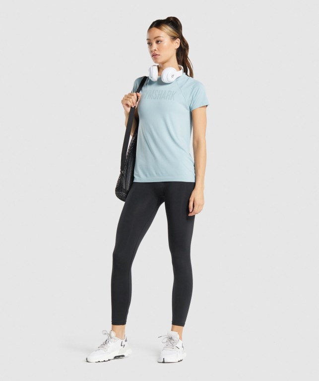 Gymshark Fit Seamless Loose Tişört Kadın Mavi | 863-TNUYHF