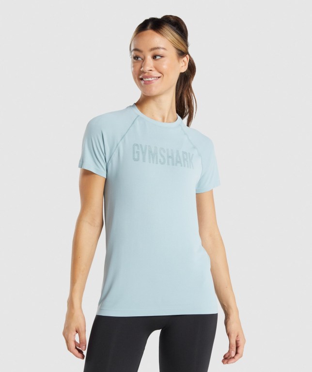 Gymshark Fit Seamless Loose Tişört Kadın Mavi | 863-TNUYHF