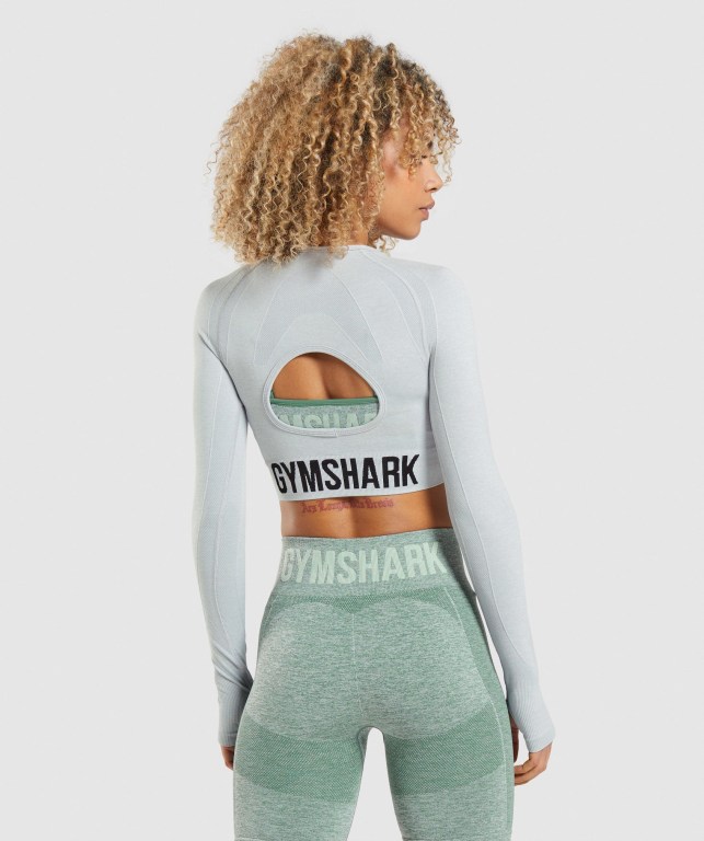 Gymshark Flex Sports Crop Top Tişört Kadın Açık Gri | 194-UBVGKN