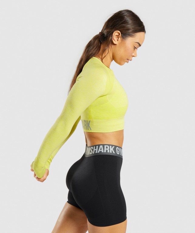 Gymshark Flex Sports Crop Top Tişört Kadın Sarı | 427-GEXHSZ