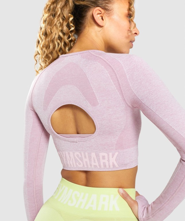 Gymshark Flex Sports Crop Top Tişört Kadın Açık Mor | 468-XTMJAQ