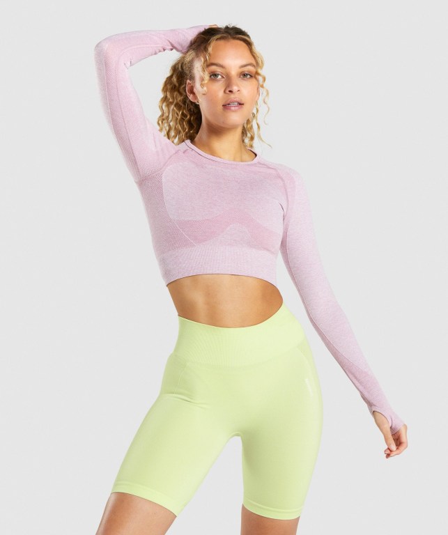 Gymshark Flex Sports Crop Top Tişört Kadın Açık Mor | 468-XTMJAQ