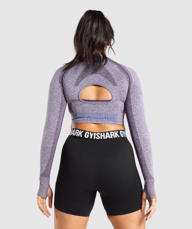 Gymshark Flex Sports Crop Top Tişört Kadın Mor | 489-AEJPFI