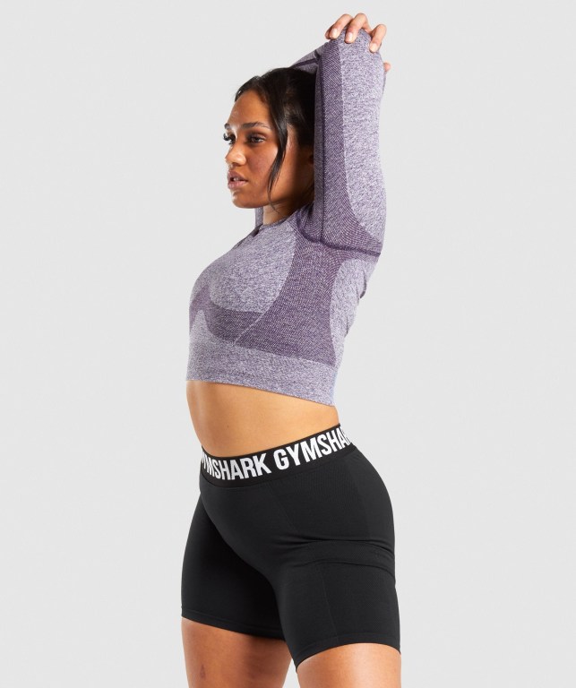 Gymshark Flex Sports Crop Top Tişört Kadın Mor | 489-AEJPFI