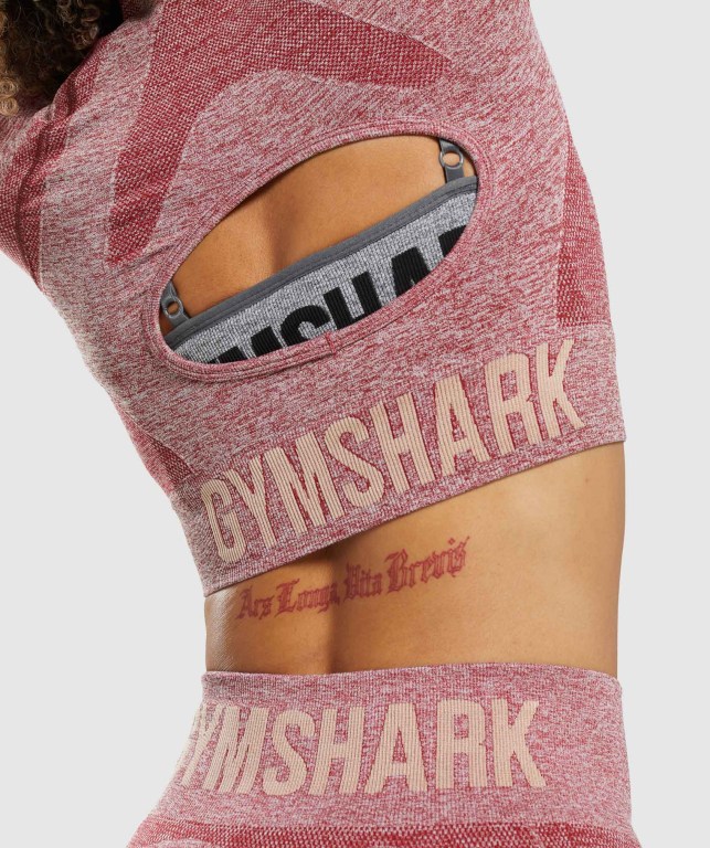 Gymshark Flex Sports Crop Top Tişört Kadın Bordo | 635-ZFGQIJ