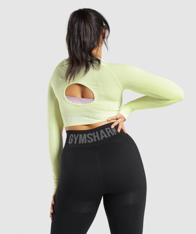 Gymshark Flex Sports Crop Top Tişört Kadın Açık Yeşil | 810-PTQDZW