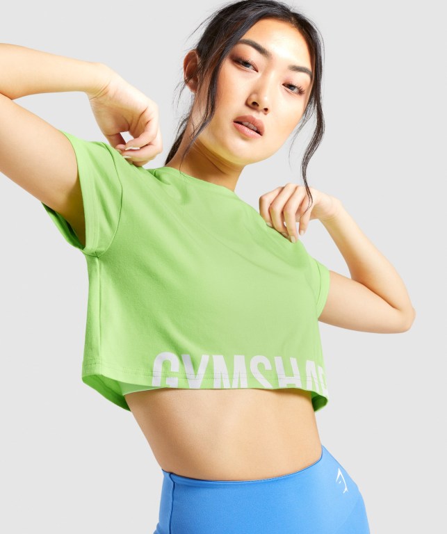 Gymshark Fraction Crop Top Tişört Kadın Yeşil | 286-WPTGFA