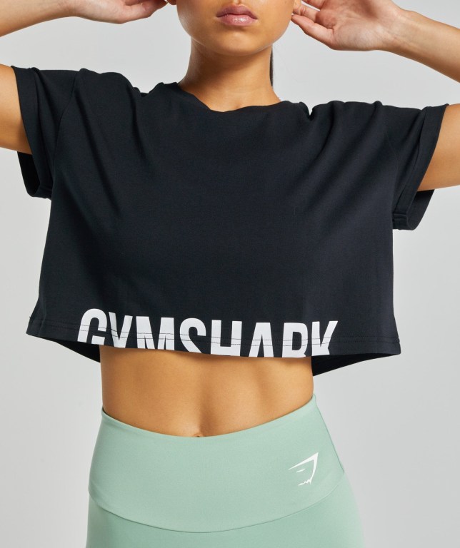 Gymshark Fraction Crop Top Tişört Kadın Siyah | 610-OQSUHE