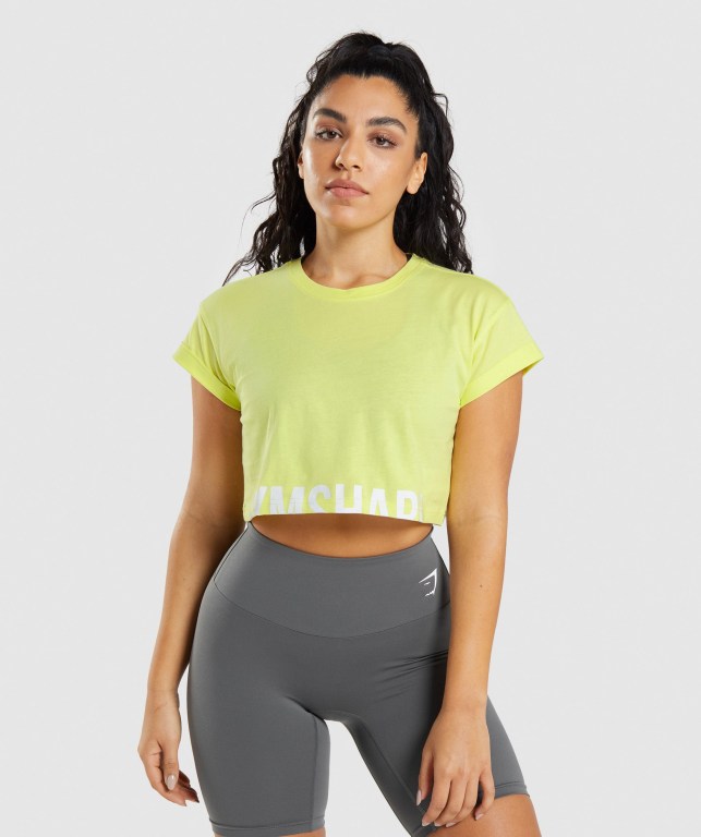 Gymshark Fraction Crop Top Tişört Kadın Yeşil | 792-BEALFQ