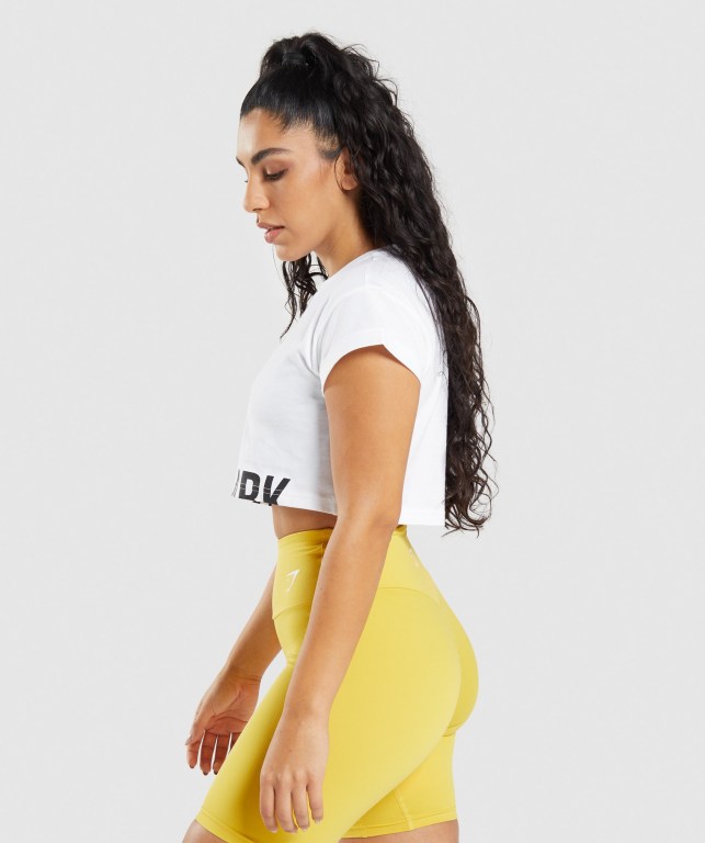 Gymshark Fraction Crop Top Tişört Kadın Beyaz | 841-WGLHMJ