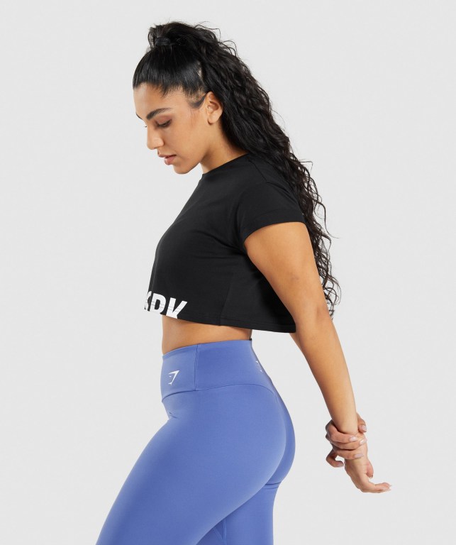 Gymshark Fraction Crop Top Tişört Kadın Siyah | 849-OLWYJP