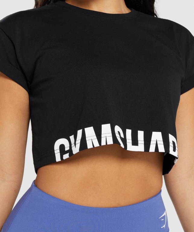 Gymshark Fraction Crop Top Tişört Kadın Siyah | 849-OLWYJP