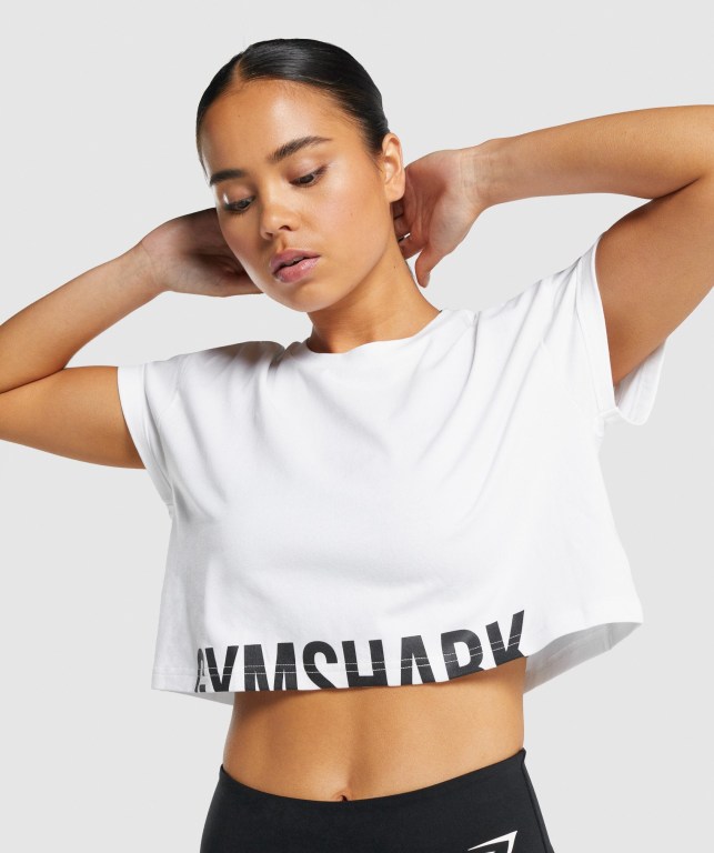 Gymshark Fraction Crop Top Tişörtü Kadın Beyaz | 703-ALWIVE