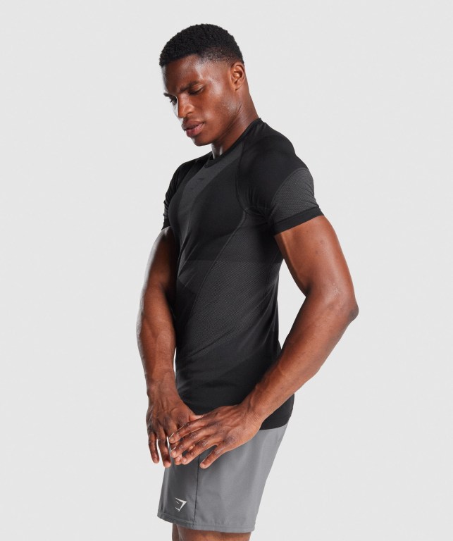 Gymshark Free Force Seamless Tişört Erkek Siyah | 391-NWSUFK