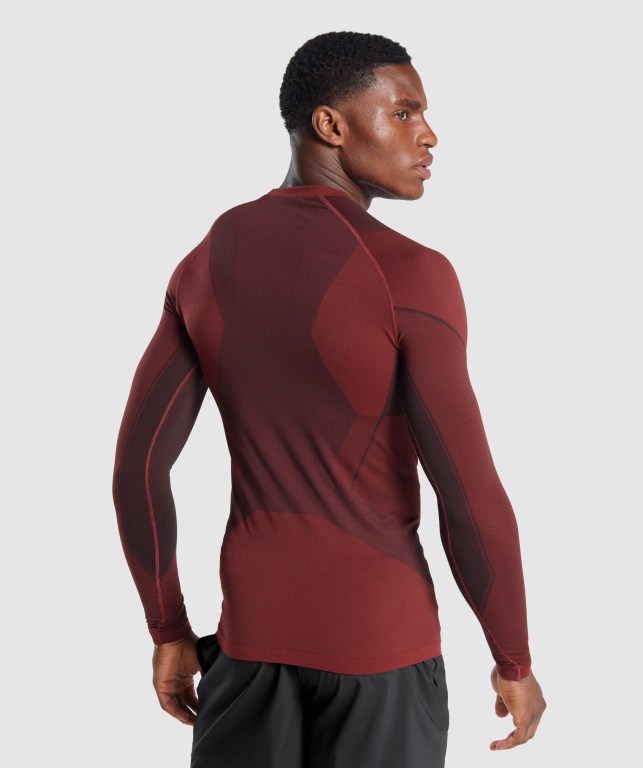 Gymshark Free Force Seamless Tişört Erkek Bordo | 610-IHZDXR