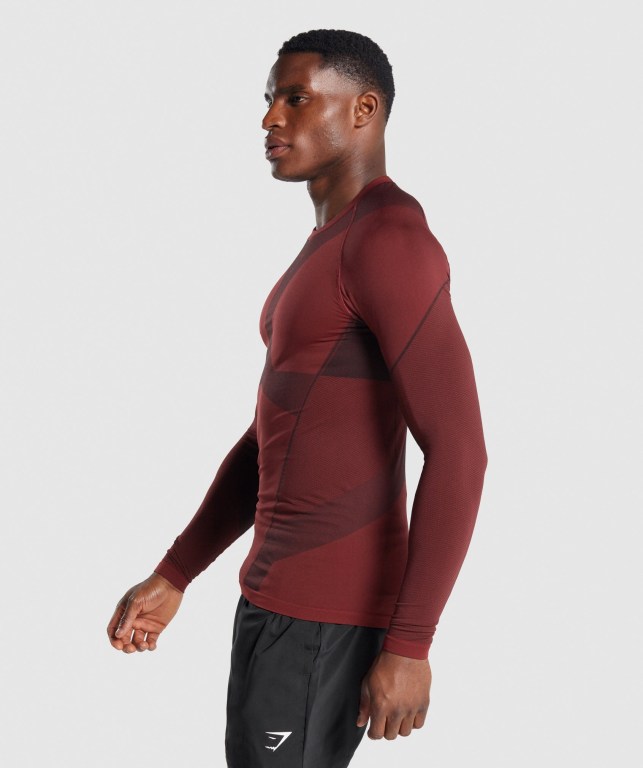 Gymshark Free Force Seamless Tişört Erkek Bordo | 610-IHZDXR