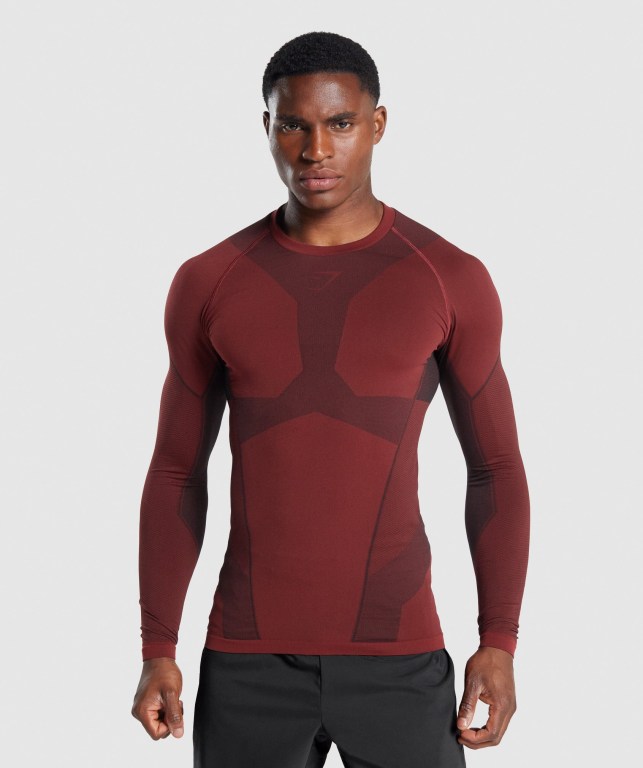 Gymshark Free Force Seamless Tişört Erkek Bordo | 610-IHZDXR