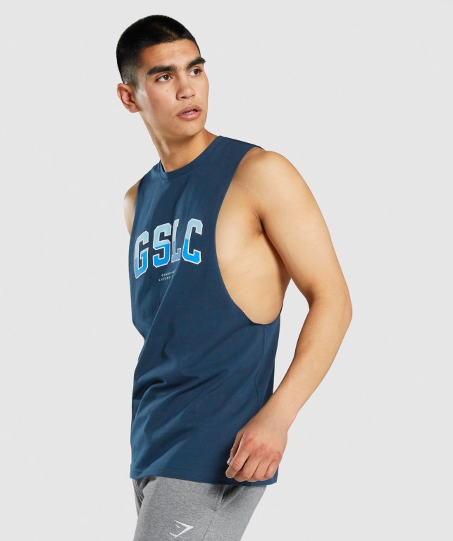 Gymshark GSLC Collegiate Drop Arm Atlet Erkek Lacivert | 354-UTNGCZ