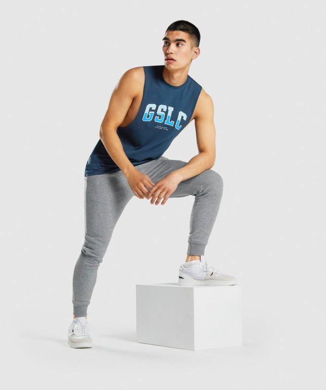 Gymshark GSLC Collegiate Drop Arm Atlet Erkek Lacivert | 354-UTNGCZ