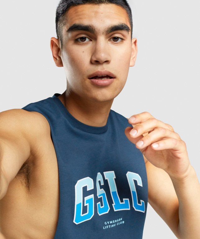 Gymshark GSLC Collegiate Drop Arm Atlet Erkek Lacivert | 354-UTNGCZ