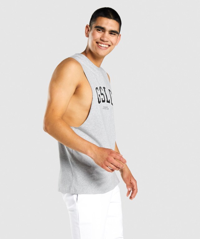 Gymshark GSLC Collegiate Drop Arm Atlet Erkek Açık Gri | 932-UYWAIK