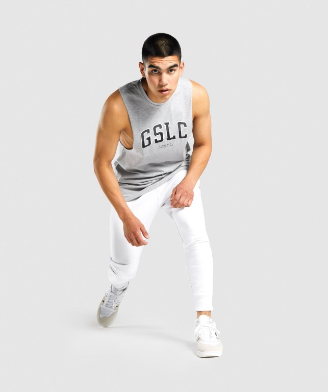 Gymshark GSLC Collegiate Drop Arm Atlet Erkek Açık Gri | 932-UYWAIK