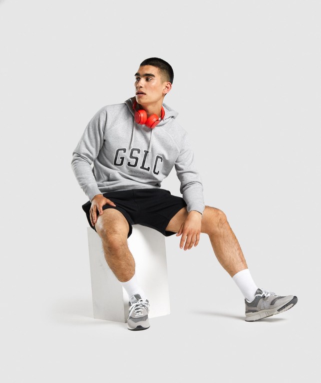 Gymshark GSLC Collegiate Kapüşonlu Sweatshirt Erkek Açık Gri | 410-VHPXNG