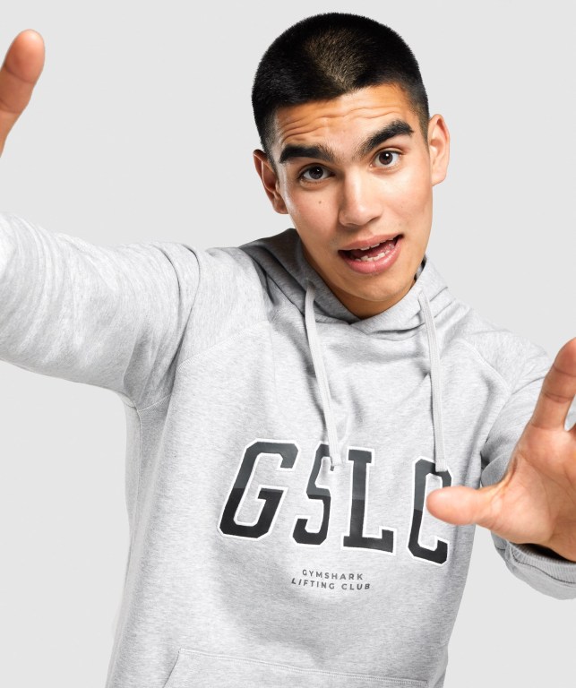 Gymshark GSLC Collegiate Kapüşonlu Sweatshirt Erkek Açık Gri | 410-VHPXNG