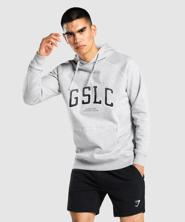 Gymshark GSLC Collegiate Kapüşonlu Sweatshirt Erkek Açık Gri | 410-VHPXNG