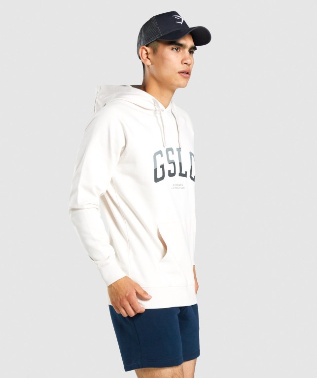 Gymshark GSLC Collegiate Kapüşonlu Sweatshirt Erkek Krema | 459-OVBWEJ