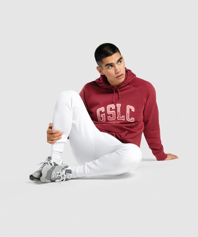 Gymshark GSLC Collegiate Kapüşonlu Sweatshirt Erkek Bordo | 587-FMGZXR