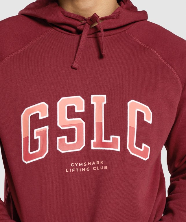 Gymshark GSLC Collegiate Kapüşonlu Sweatshirt Erkek Bordo | 587-FMGZXR