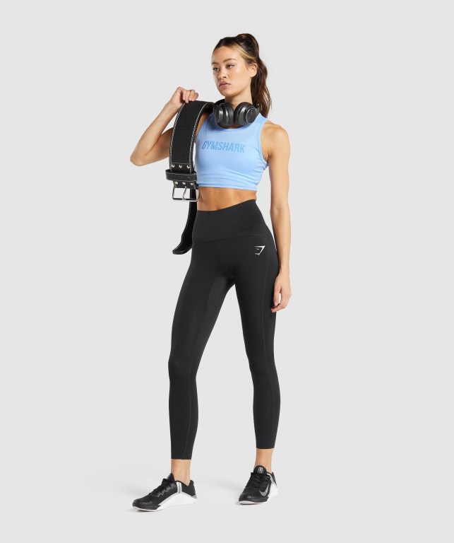 Gymshark GS Power Crop Top Tişört Kadın Mavi | 968-KROFCQ