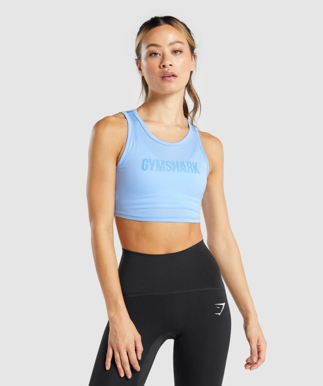 Gymshark GS Power Crop Top Tişört Kadın Mavi | 968-KROFCQ