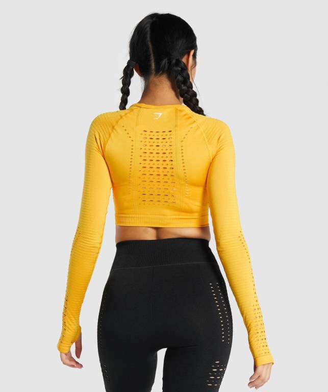 Gymshark Glow Seamless Crop Top Tişörtü Kadın Sarı | 620-JPHZGM