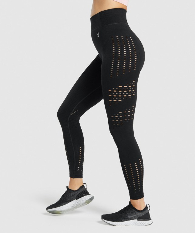 Gymshark Glow Seamless Tights High Waisted Tayt Kadın Siyah | 946-PYTDLG