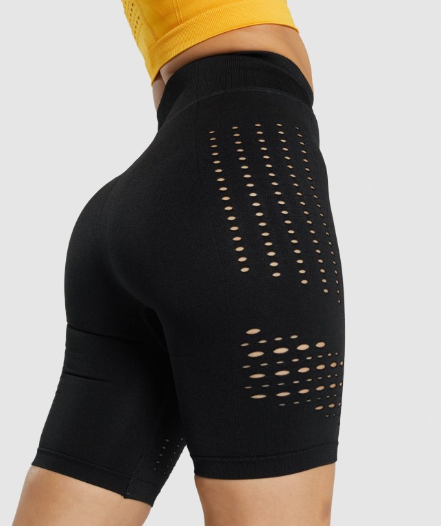 Gymshark Glow Seamless Şort Kadın Siyah | 584-IYUKLN