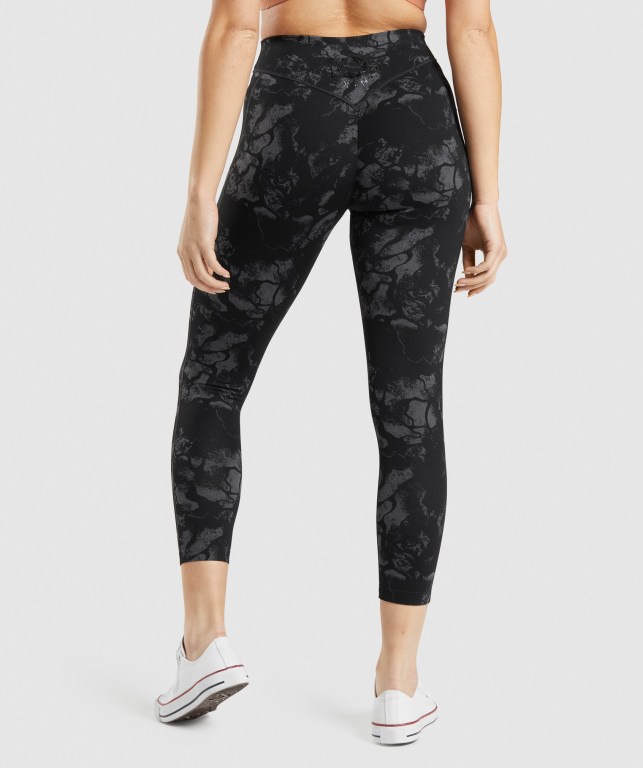 Gymshark KK Fit 7/8 High Waisted Tayt Kadın Siyah Camo | 806-JESKLW