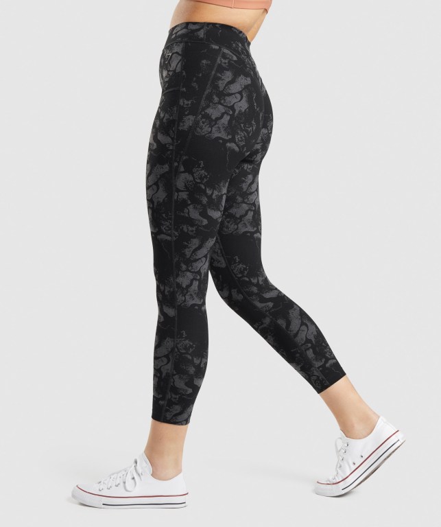 Gymshark KK Fit 7/8 High Waisted Tayt Kadın Siyah Camo | 806-JESKLW