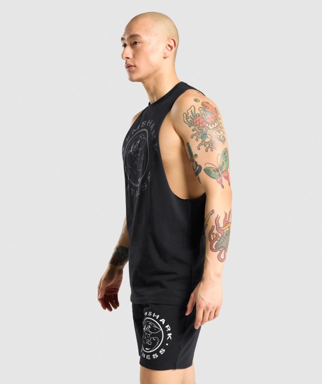 Gymshark Legacy Drop Arm Atlet Erkek Siyah Siyah | 051-CAKLHJ