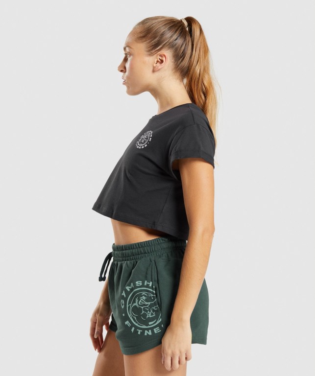 Gymshark Legacy Graphic Crop Tişört Kadın Siyah | 395-ZPRVLH